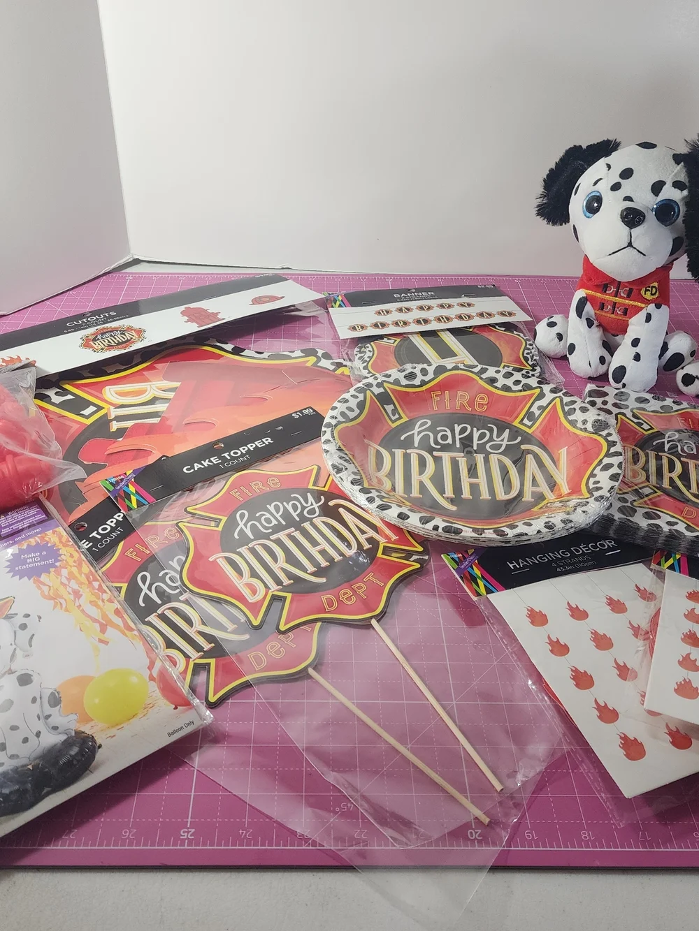 NWT- 12 Pc Fireman Happy Birthday Party Psck Z Red & Black